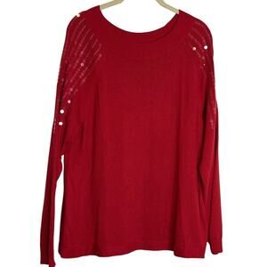 Nic & Zoe Womens Sweater Size Large Red Sequined Long Sleeve Lightweight Knit